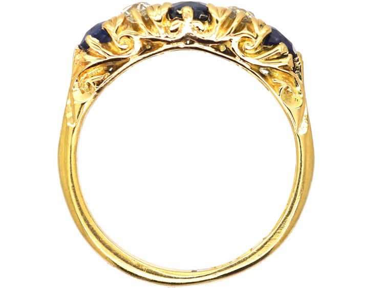 Edwardian 18ct Gold, Sapphire & Diamond Five Stone Ring