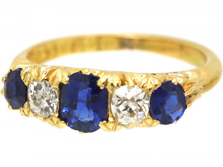 Edwardian 18ct Gold, Sapphire & Diamond Five Stone Ring