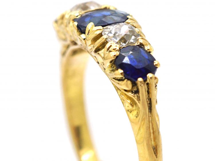 Edwardian 18ct Gold, Sapphire & Diamond Five Stone Ring