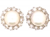 Mid 20th Century, 18ct White Gold, Pearl & Diamond Cluster Earrings