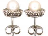 Mid 20th Century, 18ct White Gold, Pearl & Diamond Cluster Earrings