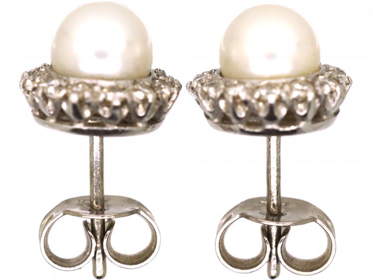 Mid 20th Century, 18ct White Gold, Pearl & Diamond Cluster Earrings