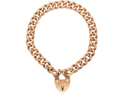Edwardian 9ct Gold Curb Bracelet with Padlock