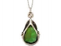 Early 20th Century 18ct White Gold, Green Tourmaline & Diamond Pendant on 18ct White Gold Chain