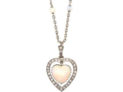 Edwardian Opal & Diamond Pendant on 18ct White Gold & Opal Chain