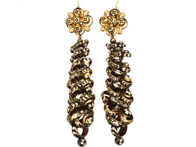 Early 19th Century 15ct Gold Swiss Enamel Large Drop Earrings
