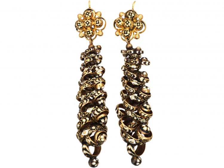 Early 19th Century 15ct Gold Swiss Enamel Large Drop Earrings
