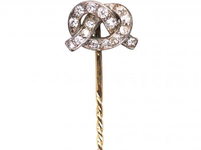 Victorian Silver & Gold Lover’s Knot Tie Pin set with Diamonds