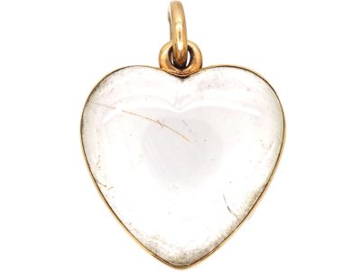 Victorian 15ct Gold Heart Shaped Locket set with Thick Domed Rock Crystal