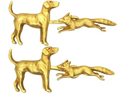 Early 20th Century 14ct Gold Fox & Hound Cufflinks