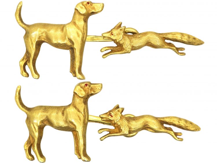 Early 20th Century 14ct Gold Fox & Hound Cufflinks
