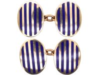 Art Deco 9ct Gold & Blue Enamel Striped Cufflinks