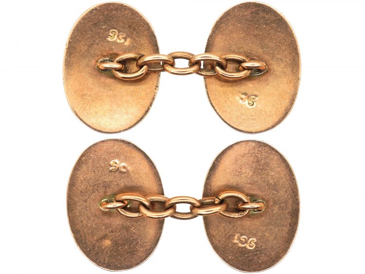 Art Deco 9ct Gold & Blue Enamel Striped Cufflinks