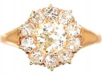 Edwardian 15ct Gold, Old Mine Cut Diamond Cluster Ring