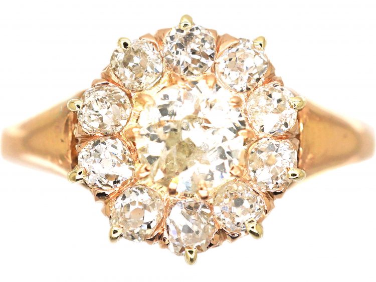 Edwardian 15ct Gold, Old Mine Cut Diamond Cluster Ring