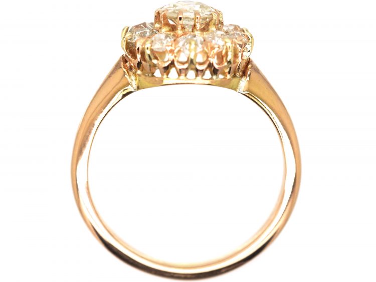 Edwardian 15ct Gold, Old Mine Cut Diamond Cluster Ring
