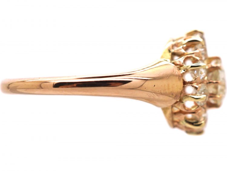 Edwardian 15ct Gold, Old Mine Cut Diamond Cluster Ring