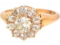 Edwardian 15ct Gold, Old Mine Cut Diamond Cluster Ring