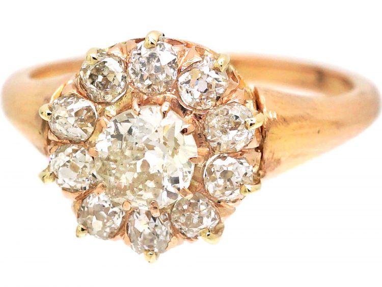 Edwardian 15ct Gold, Old Mine Cut Diamond Cluster Ring