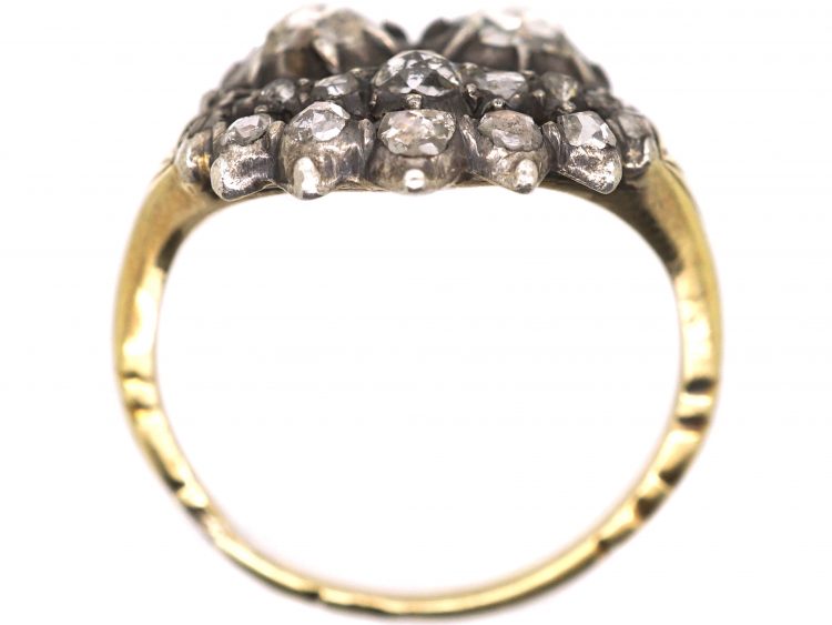 15ct gold & Silver 19th Century Crowned Double Heart Ring set with Rose Diamonds