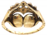 15ct gold & Silver 19th Century Crowned Double Heart Ring set with Rose Diamonds