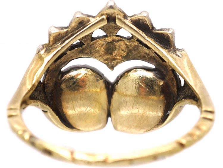 15ct gold & Silver 19th Century Crowned Double Heart Ring set with Rose Diamonds