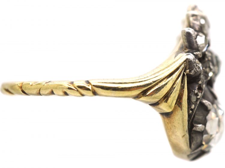 15ct gold & Silver 19th Century Crowned Double Heart Ring set with Rose Diamonds