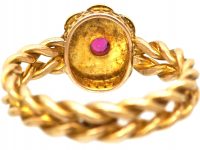 Edwardian 18ct Gold Illusion Ring with Ruby & Pearl Cluster