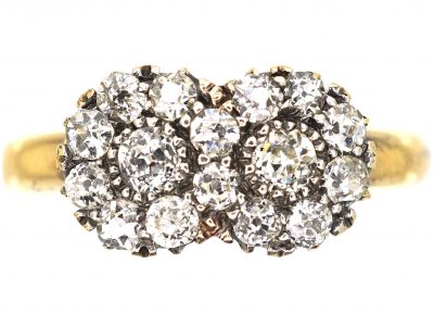 Edwardian 18ct Gold Double Cluster Ring set with Diamonds