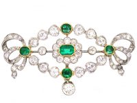 Edwardian Platinum & 15ct Gold, Emerald & Diamond Brooch