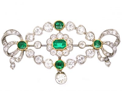 Edwardian Platinum & 15ct Gold, Emerald & Diamond Brooch