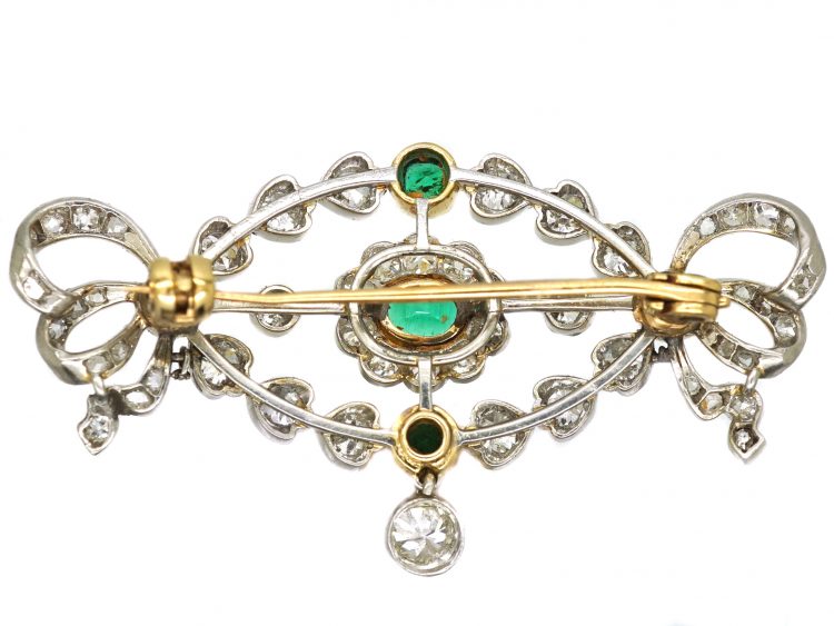 Edwardian Platinum & 15ct Gold, Emerald & Diamond Brooch