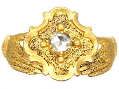 Georgian 15ct Gold Fede Ring with Quatrefoil Centre set with a Rose Diamond