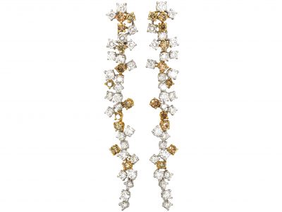 1980s 18ct White & Yellow Gold Diamond Drop Earrings by Chantecler