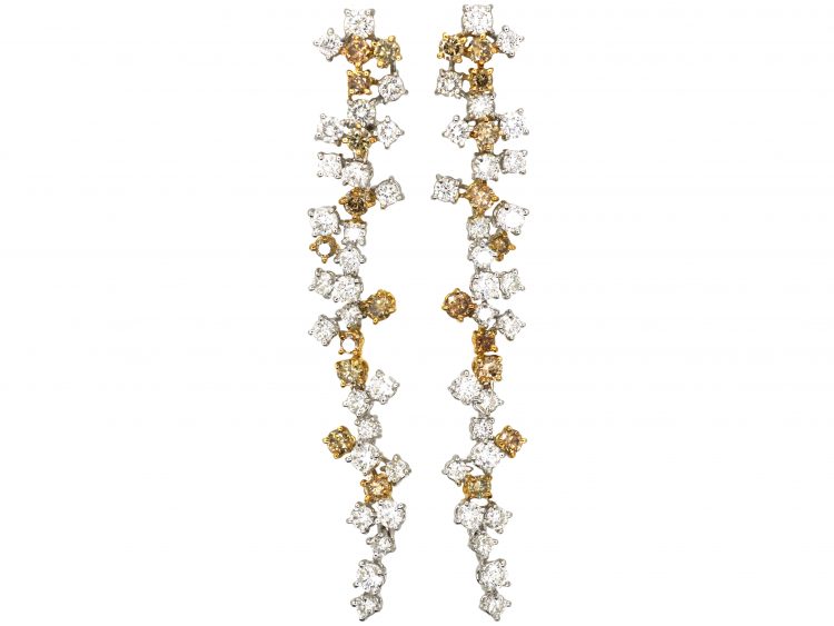 1980s 18ct White & Yellow Gold Diamond Drop Earrings by Chantecler