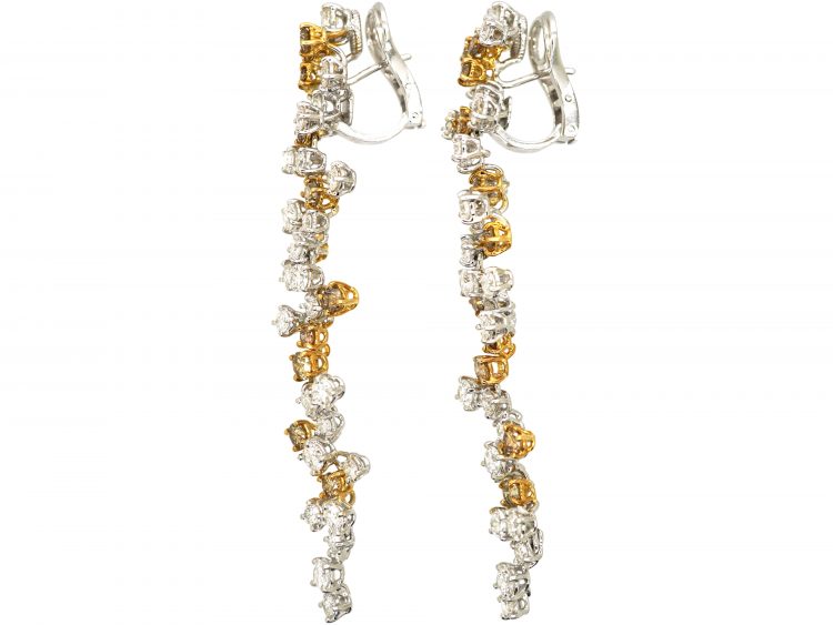 1980s 18ct White & Yellow Gold Diamond Drop Earrings by Chantecler