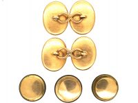 Victorian 18ct Gold & Banded Onyx Cufflinks & Buttons set in Original Case