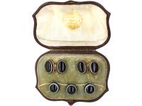 Victorian 18ct Gold & Banded Onyx Cufflinks & Buttons set in Original Case