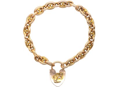 Edwardian 15ct Gold Naval Anchor Link Bracelet with Anchor Padlock