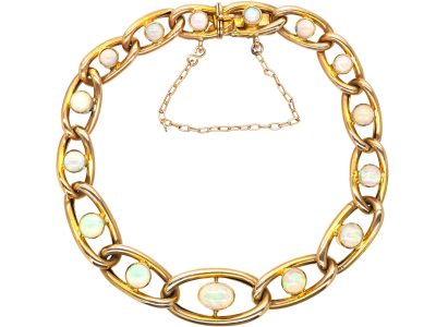 Edwardian 9ct Gold Curb Bracelet set with Opals