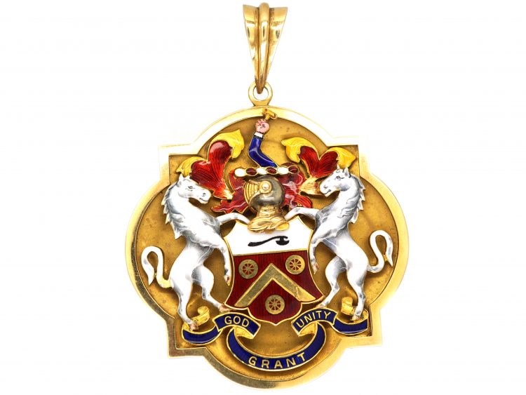 Early 20th Century 18ct Gold & Enamel Worshipful Company of Wheelwrights Badge Pendant
