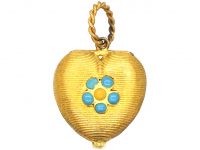Georgian 15ct Gold Heart Shaped Locket with Forget Me Not Motif