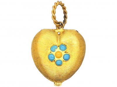 Georgian 15ct Gold Heart Shaped Locket with Forget Me Not Motif