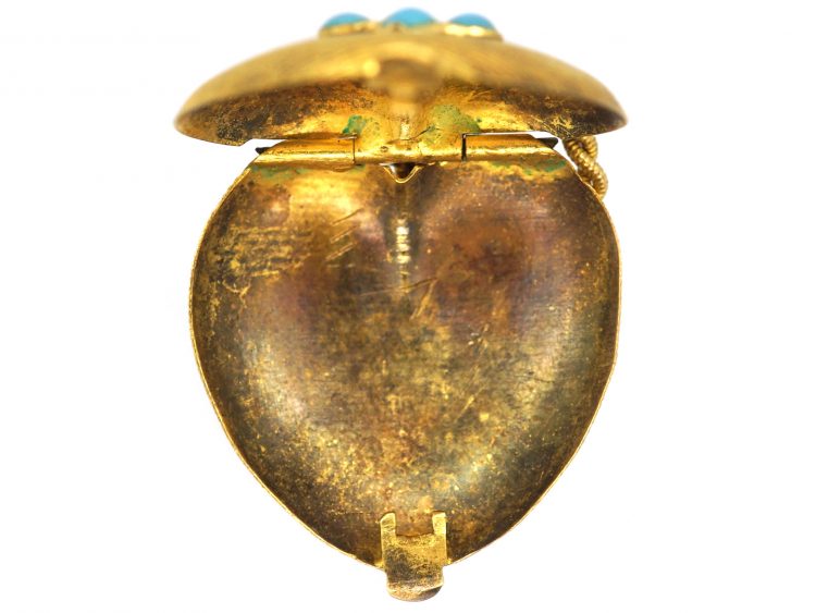 Georgian 15ct Gold Heart Shaped Locket with Forget Me Not Motif
