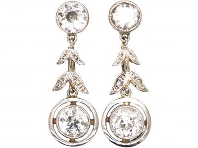 Early 20th Century 15ct Gold & Platinum Diamond Drop Earrings
