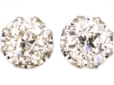 Victorian 18ct White Gold Old Mine Cut Diamond Solitaire Earrings