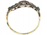 Georgian Gold & Enamel Giardinetti Ring set with Diamonds, Emeralds & Rubies
