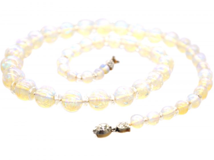 Edwardian Opal Necklace with Diamond Clasp