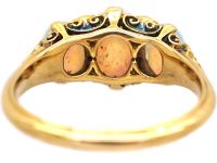 Edwardian 18ct Gold Carved Half Hoop Ring set with Three Opals & Rose Diamond Points