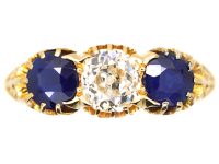 Edwardian 18ct Gold Sapphire & Diamond Three Stone Ring